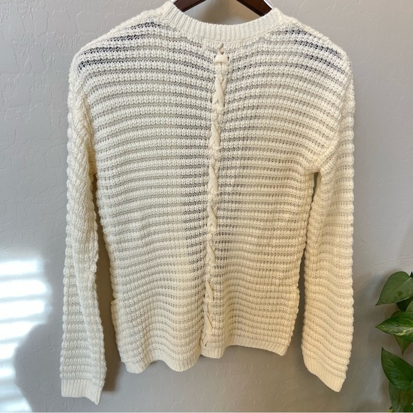 Pink Rose open front Cardigan, ivory, popcorn knit, criss cross back detail, S - Picture 4 of 12